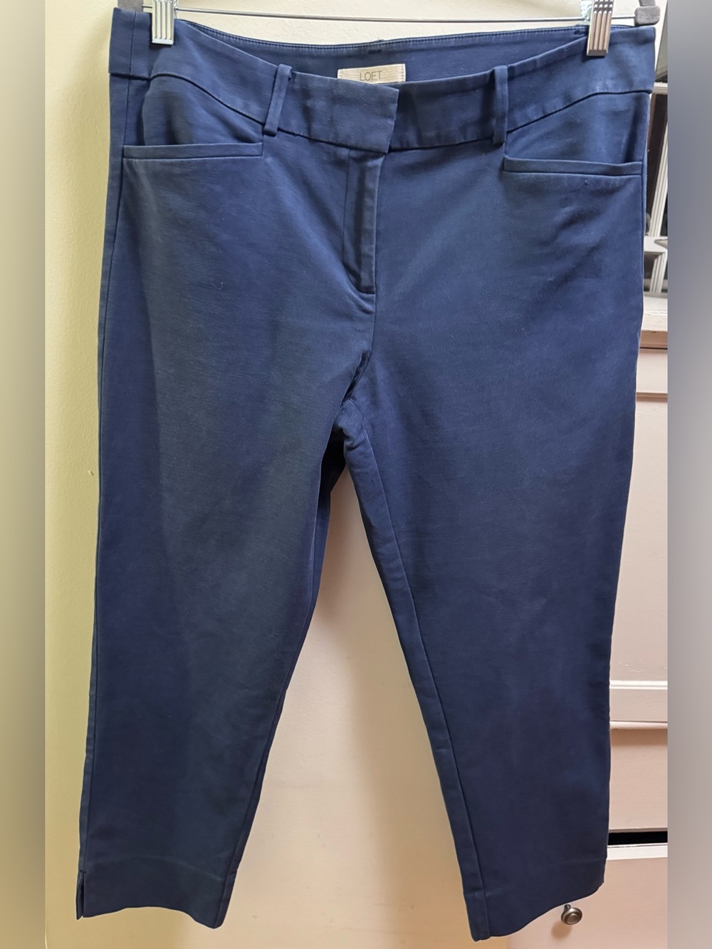 LOFT Riviera Navy Mid-Rise Cropped Pants